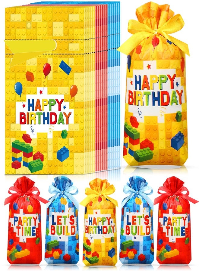 Bulyoou 60 Pcs Building Block Party Favors Bricks Drawstring Plastic Bags Birthday Candy Goodie Treat Bags for Building Block Party Gift Packing Supplies - Image 1